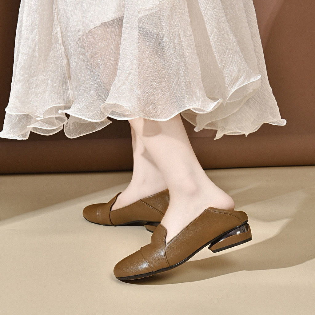Simple Temperament Low Heel Round Toe Flats