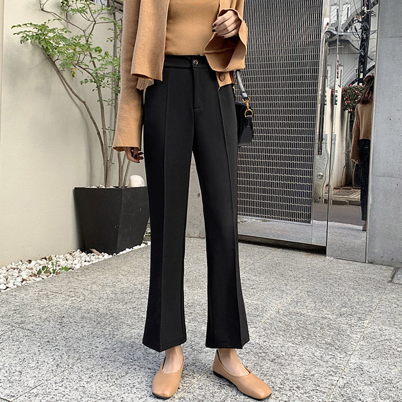 Women's Autumn New Black High Waist Wide Leg Pants