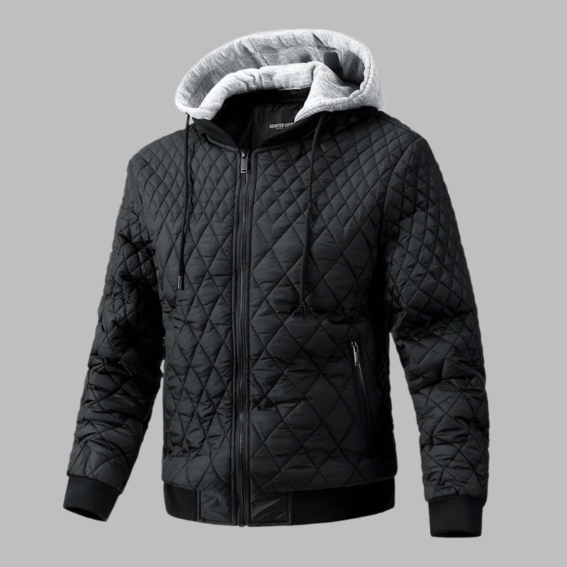 Men's Casual Jacket Quilted Cotton Removable Hood Jacket