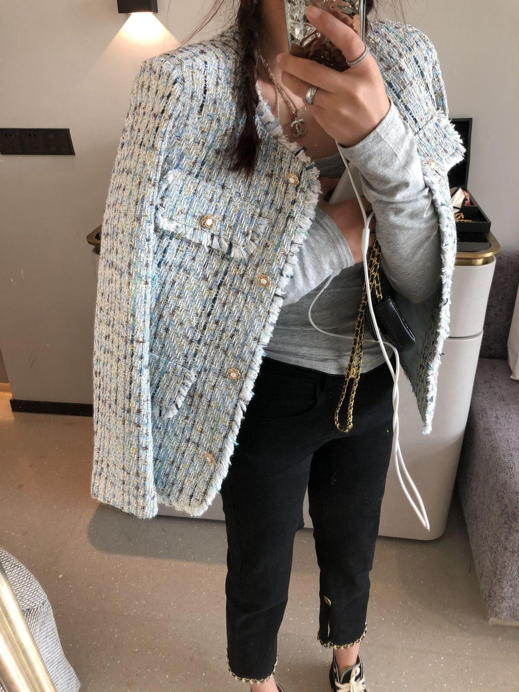 Rough Edged Tweed Casual Coat