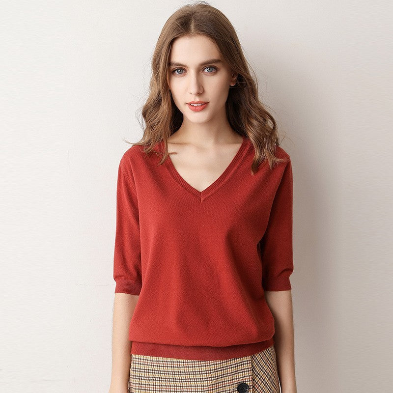 Women's Loose Spring And Summer Five-point Sleeve Sweater