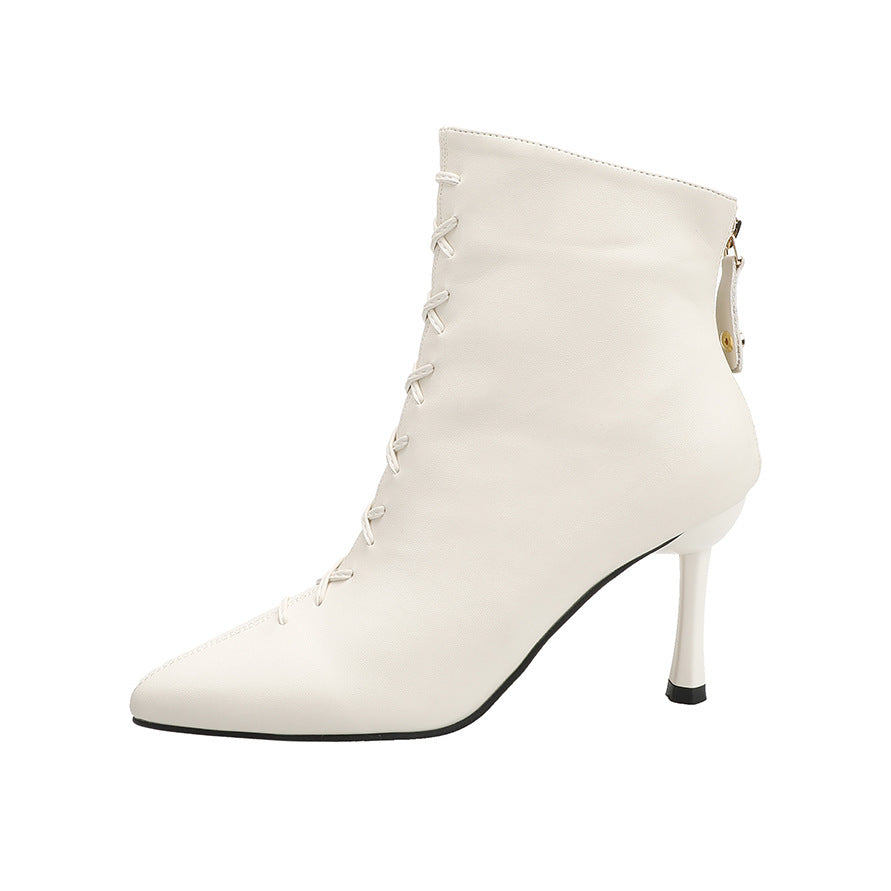 Fashionable And Simple Stiletto Heel Zipper Pointed Sexy Short Boots