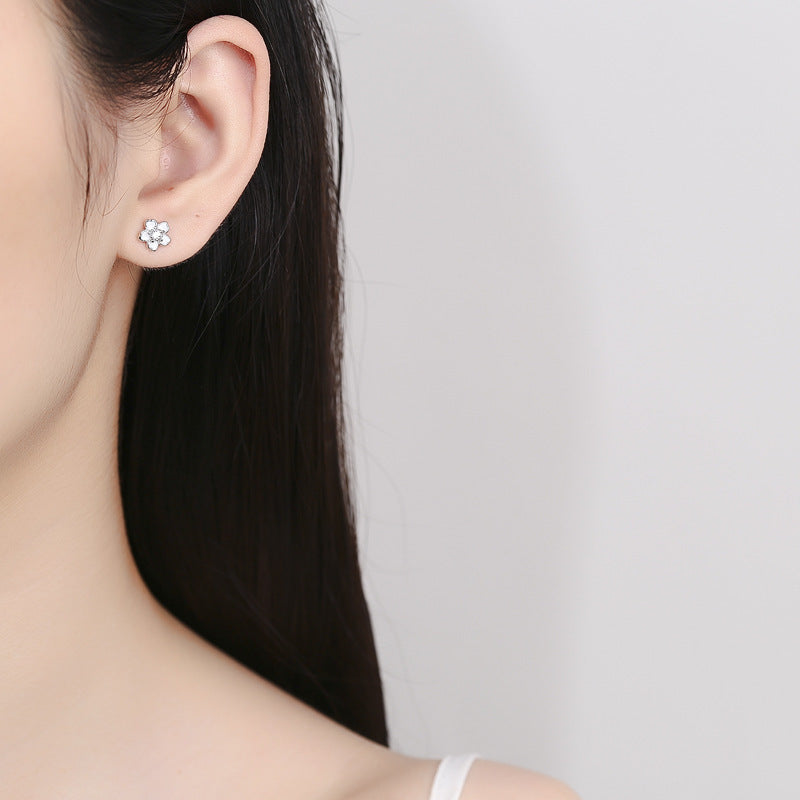 925 Sterling Silver Epoxy Flowers Five Petal Flower Ear Bone Stud