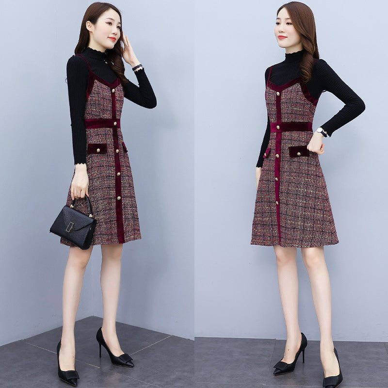 Woolen Tweed Shoulder Strap Dress
