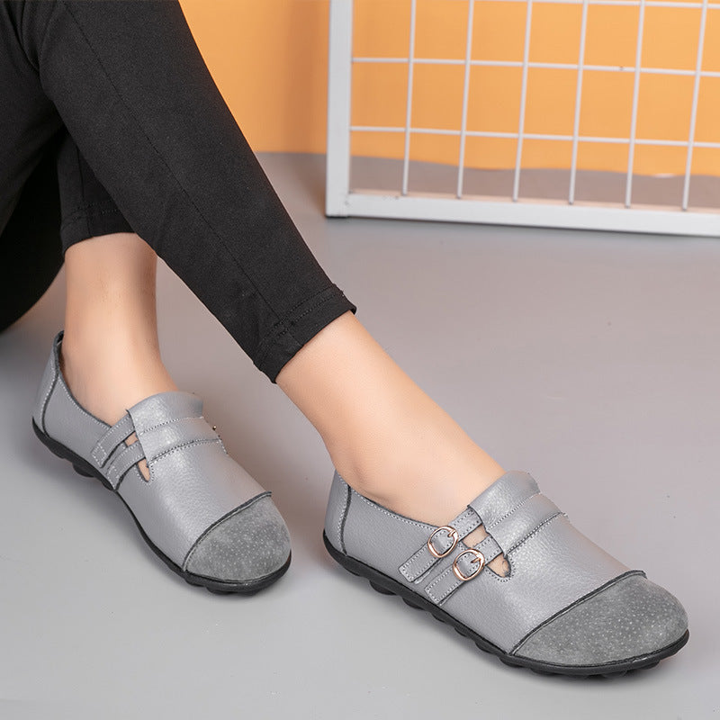 Button Plus Size Casual All-match Low Top Velcro Peas Flat Shoes