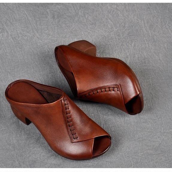 Square Heel Peep-toe Slippers Women's Outer Height Increasing Sandals Pumps