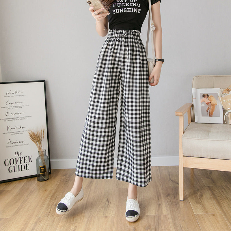 Wide-leg Pants Women's Plaid Polka-dot Nine-point High-waisted Straight Slim Loose Thin Casual Pants