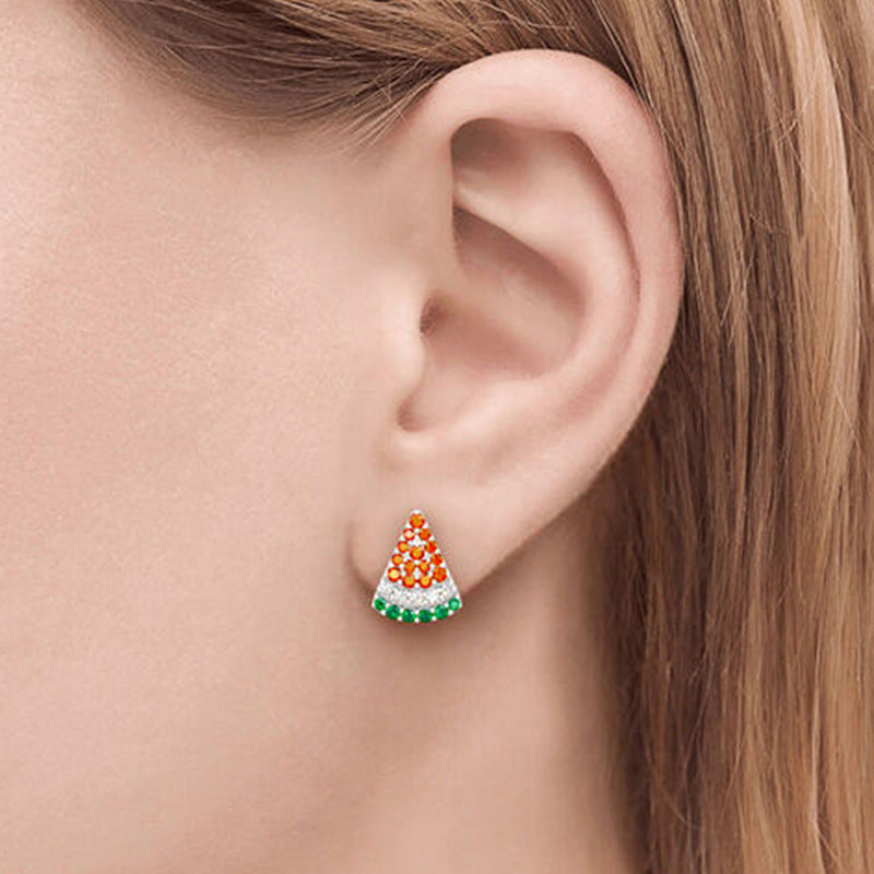 Watermelon Ear Stud Inlaid Zircon Sweet