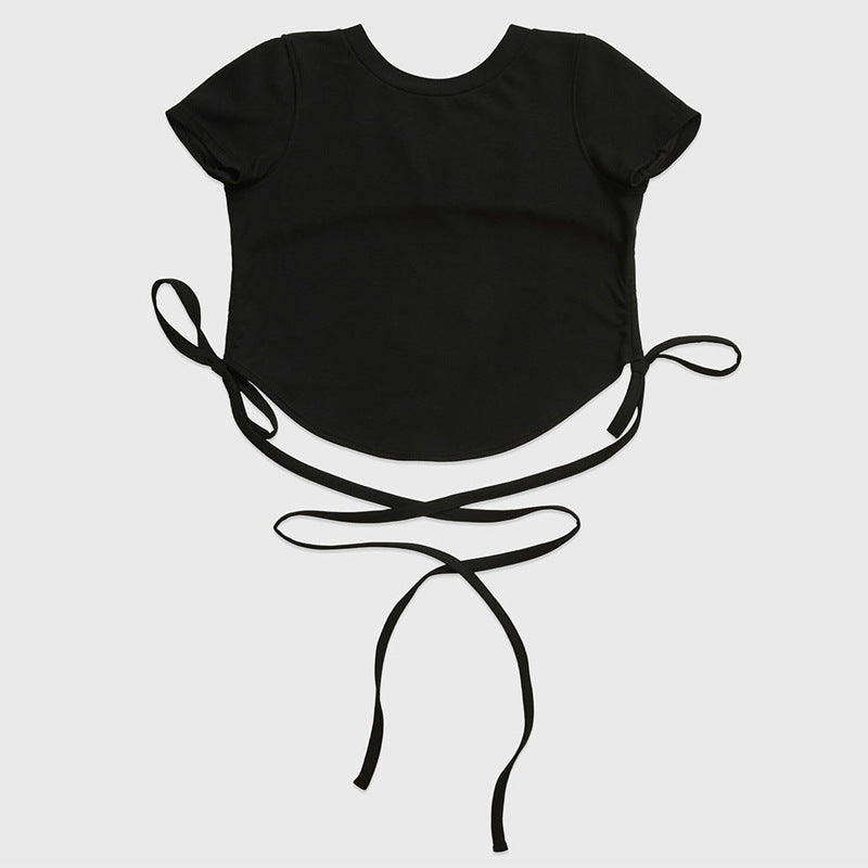 Summer New Yoga Wear Lace-up Winding Back Hollow Sexy Sports Short-sleeved T-shirt