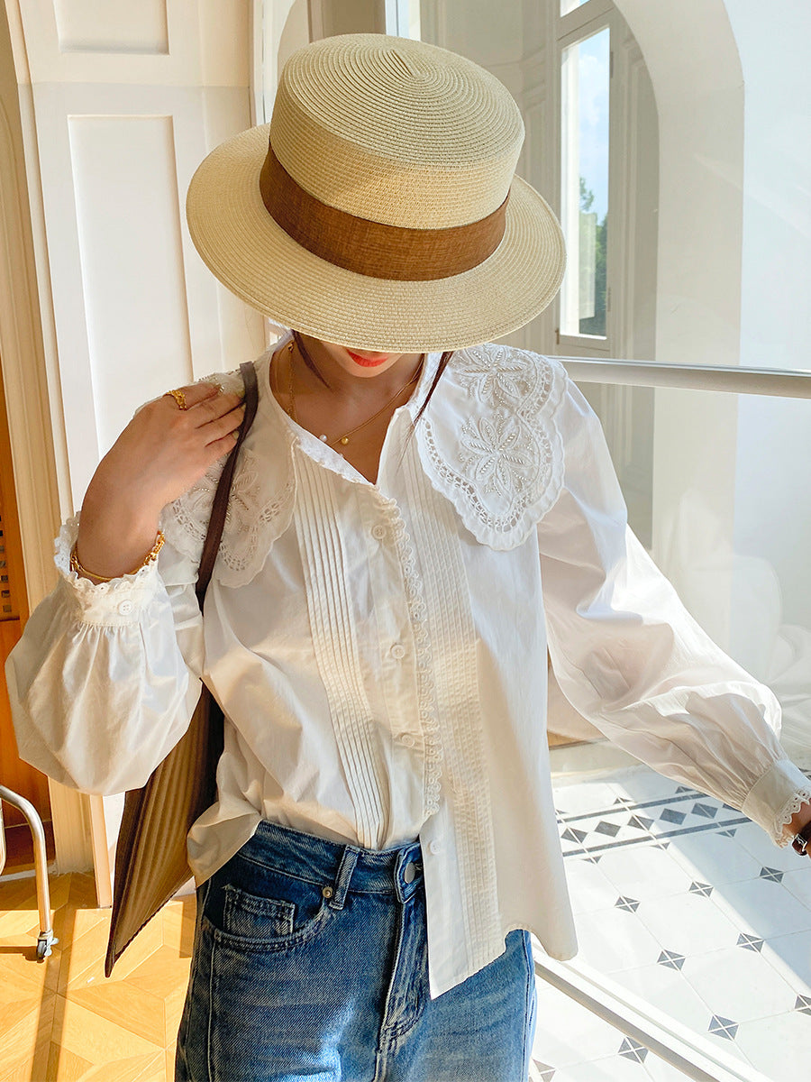 Doll Collar French Style Puff Sleeve White Shirt