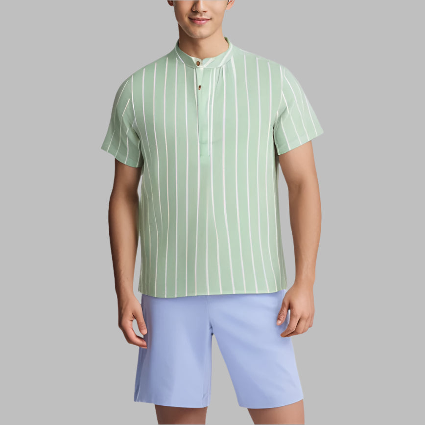 Striped Casual Men's Shirt Foreign Trade Short Sleeve Shirt