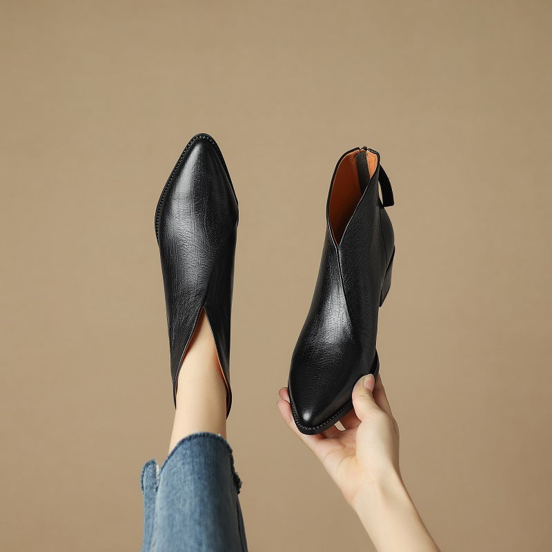 Women's Pointed-toe Retro Cowhide Ankle Boots