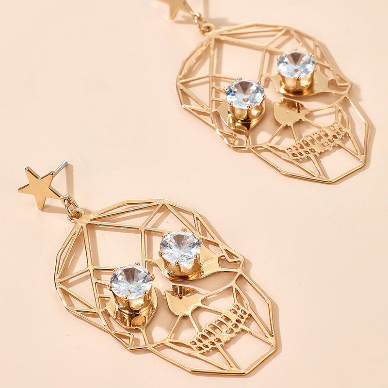 Funny Halloween Golden Skull Face Earrings Earrings