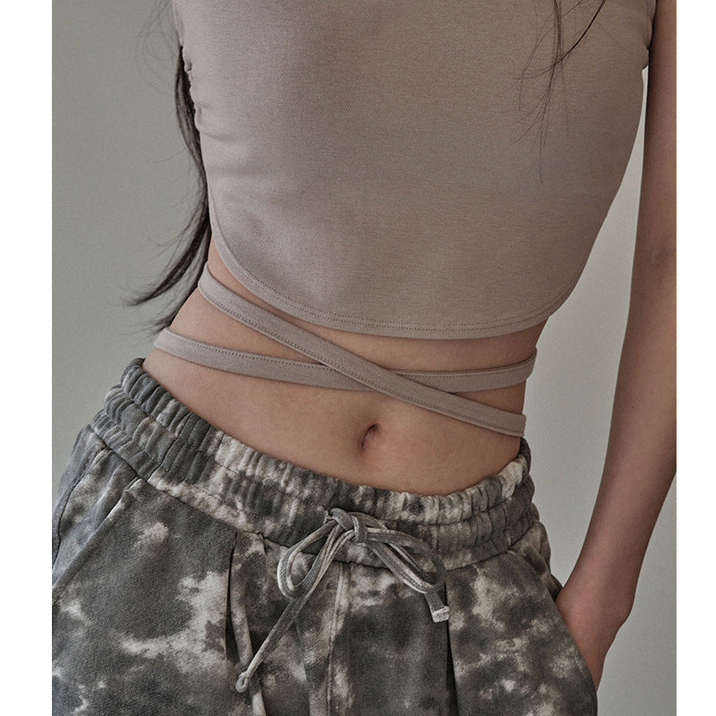 Summer New Yoga Wear Lace-up Winding Back Hollow Sexy Sports Short-sleeved T-shirt