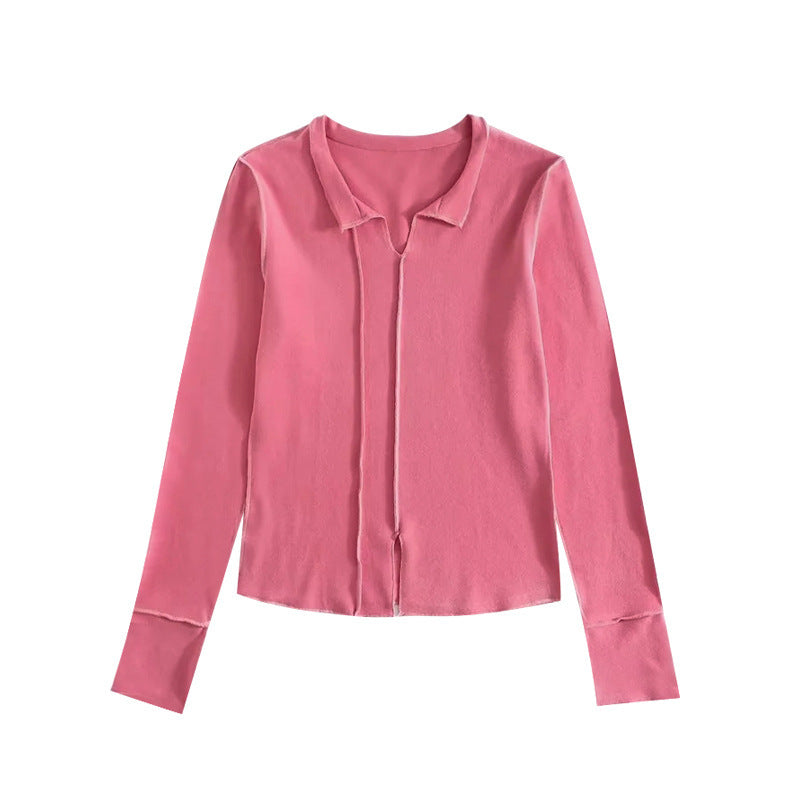 Women's Fashion Simple Solid Color Long Sleeve Bottoming Top