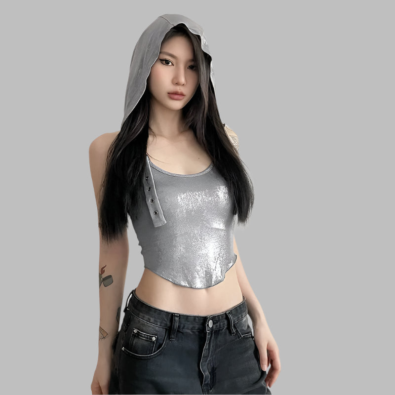 Women's Solid Color Slim Fit Fashion Hooded Halterneck Vest Women