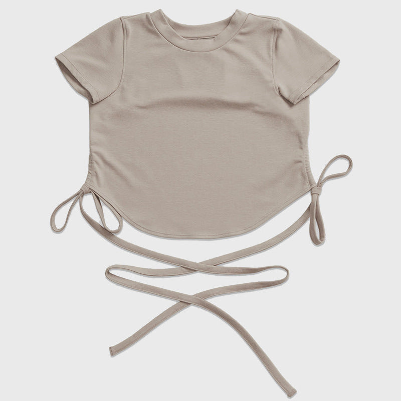 Summer New Yoga Wear Lace-up Winding Back Hollow Sexy Sports Short-sleeved T-shirt