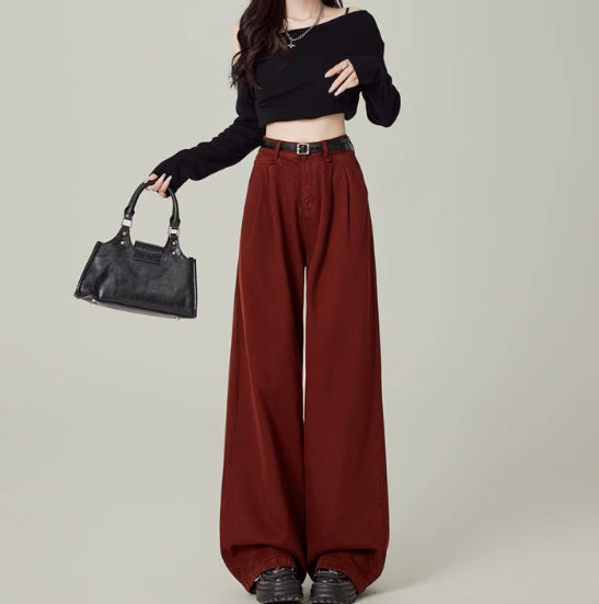 High Waisted Petite Straight Wide Leg Trousers
