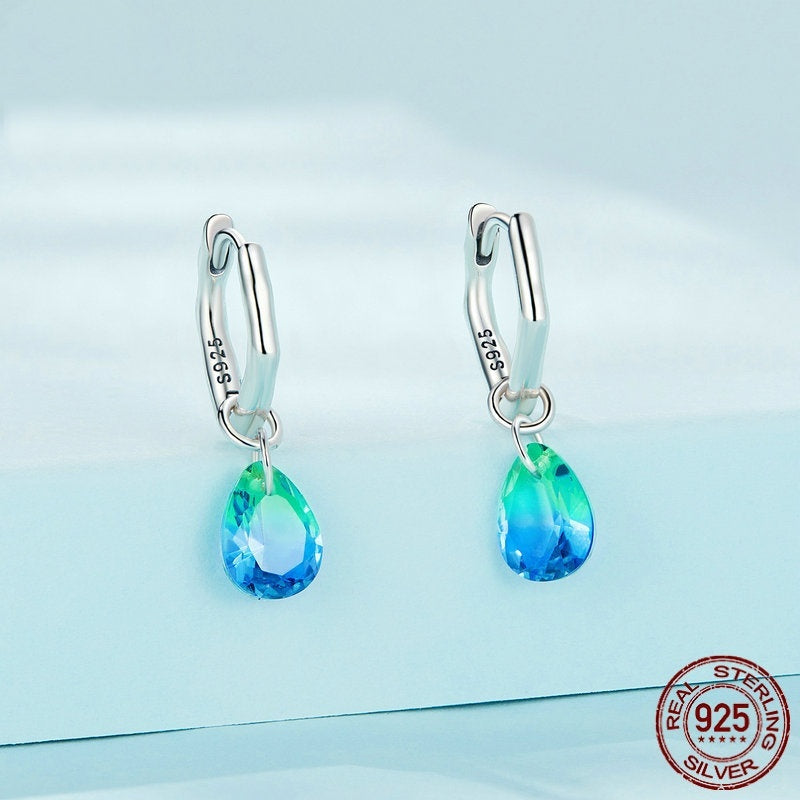 Sterling Silver S925 Water Drop Earrings Simple Gradient