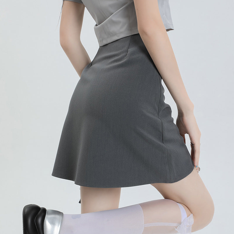 Gray Skirt Women's High Waist Slimming Thin Stretch