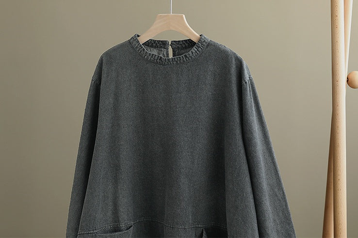 Retro Artistic Plus Size Denim Dress