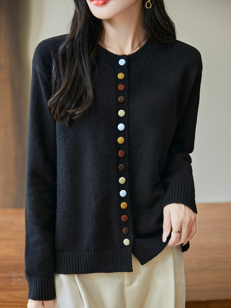 Women's Loose Soft And Age-reducing Simple Casual Jacket With Colorful Buttons