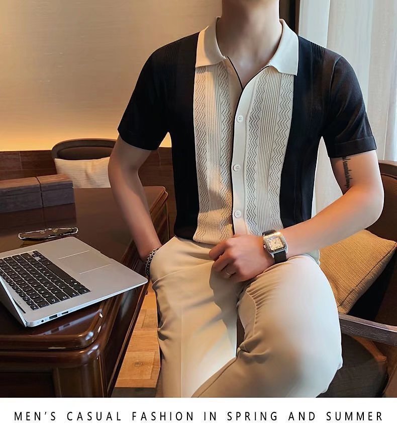 Short-sleeved T-shirt Men's Knitted Lapel Half Sleeve Bottoming Shirt Top
