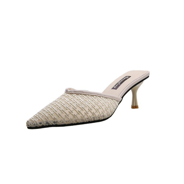 Women's Pointed Mid-heel Sandals And Slippers