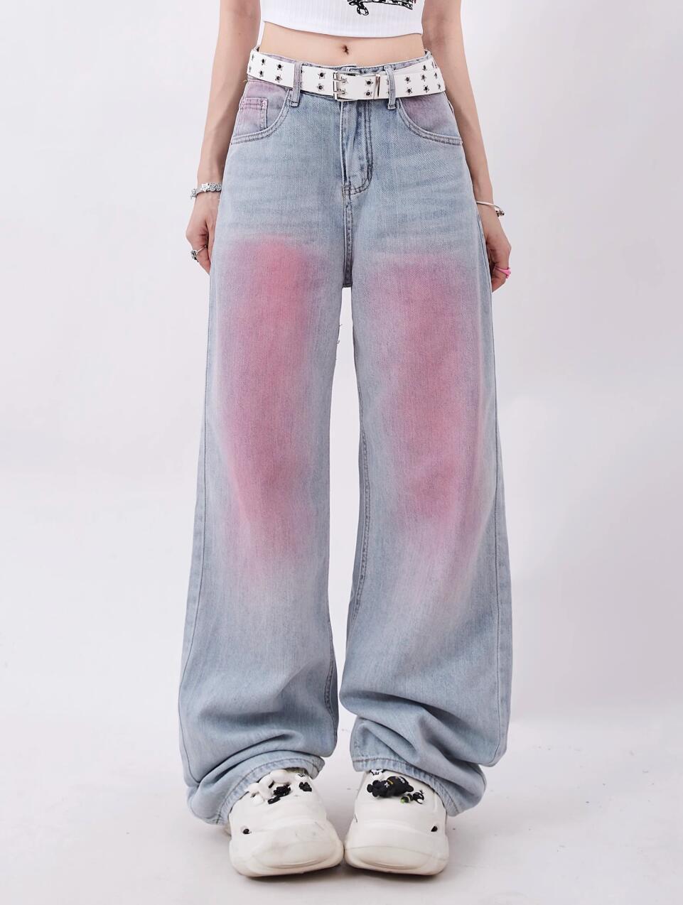 American Retro Graffiti Gradient Design Dopamine Wear Straight-leg Trousers Tide