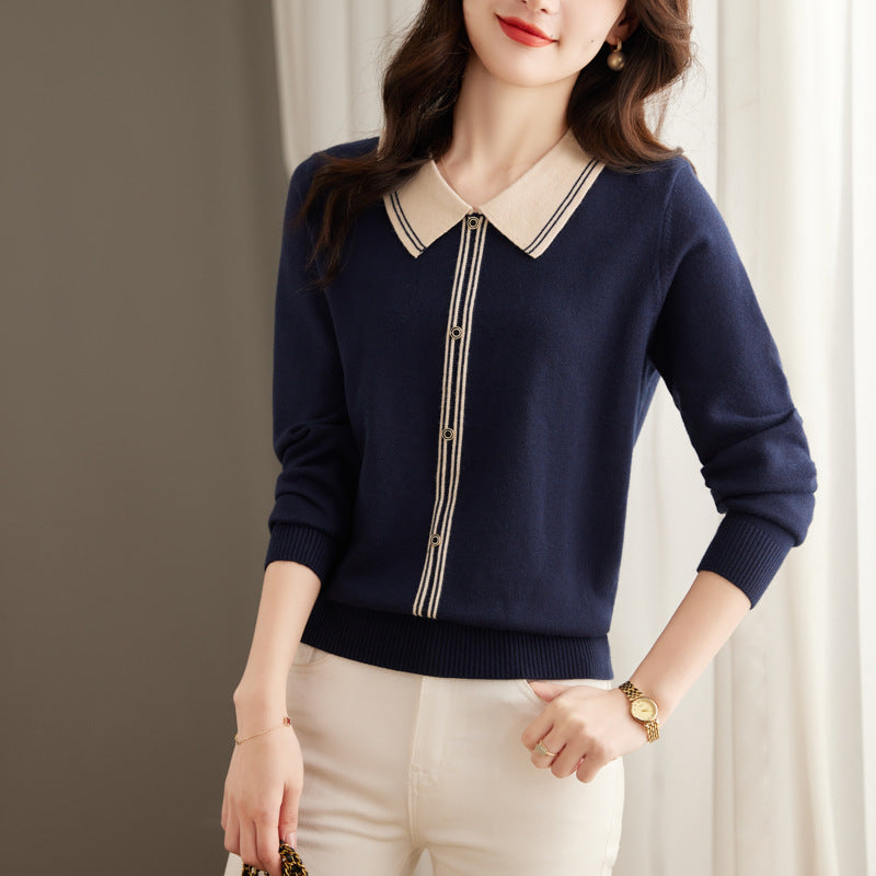 Women's Fashion Color Contrast Slimming Sweater