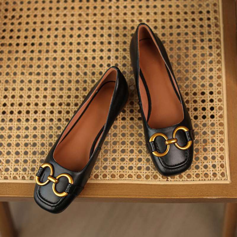 Pumps Low Heel Wanwan Lei Style Shallow Mouth Metal Flat Shoes