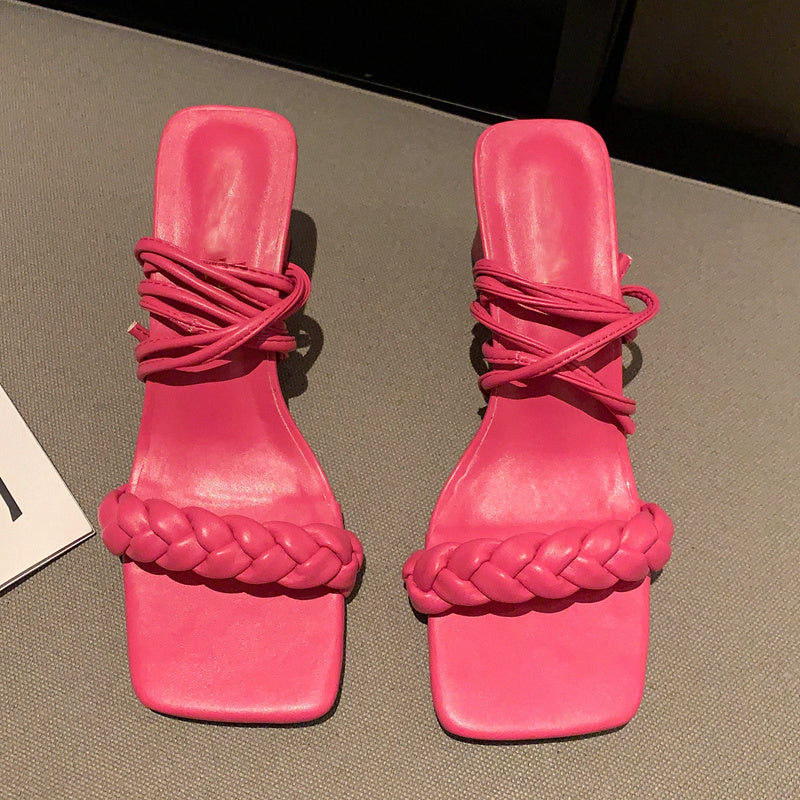 Candy Cross Strap Square  Woven Sandals