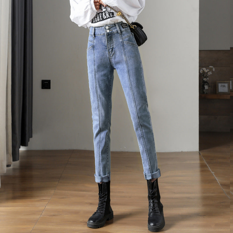 Ladies Fashion Korean Style Stretch Straight Jeans
