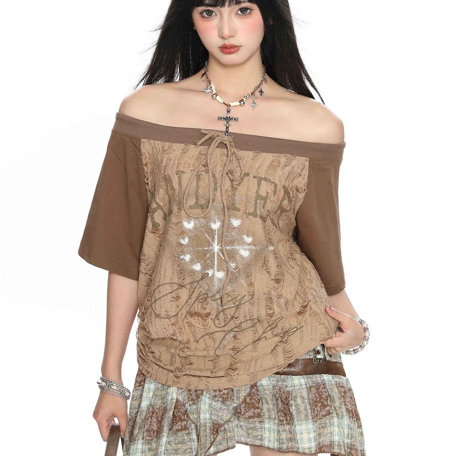 Off-shoulder Short Sleeve Slimming And Shoulder Hollow Top For Women