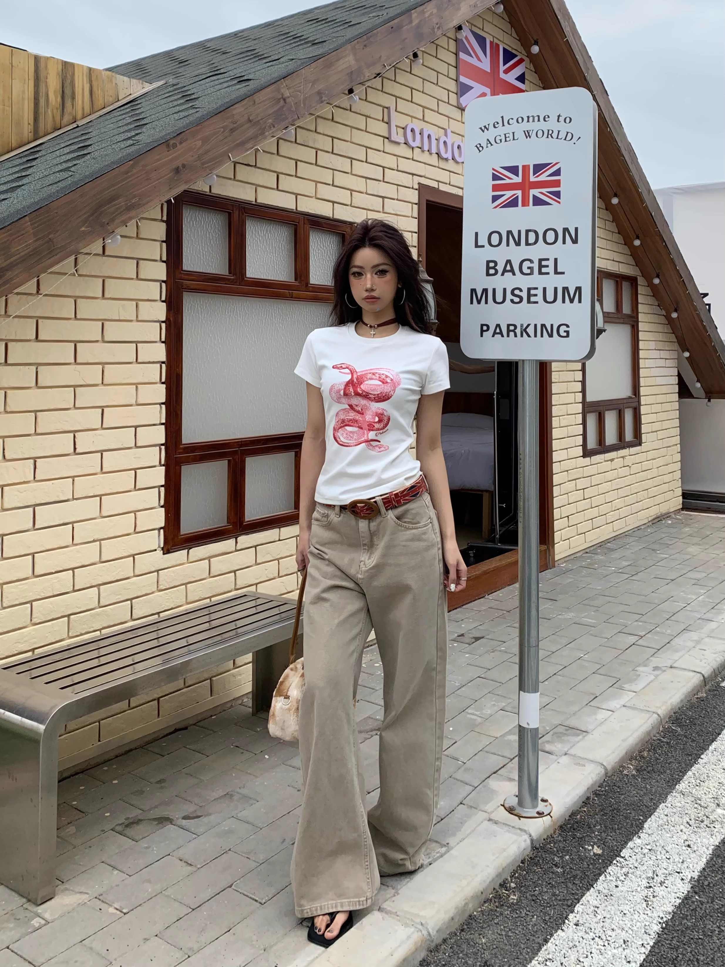 Women's Slim Fit Casual Printed Short Sleeves Short T-shirt