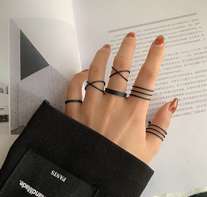 Geometric Cross Ring Retro Personality Six-piece Metal Set