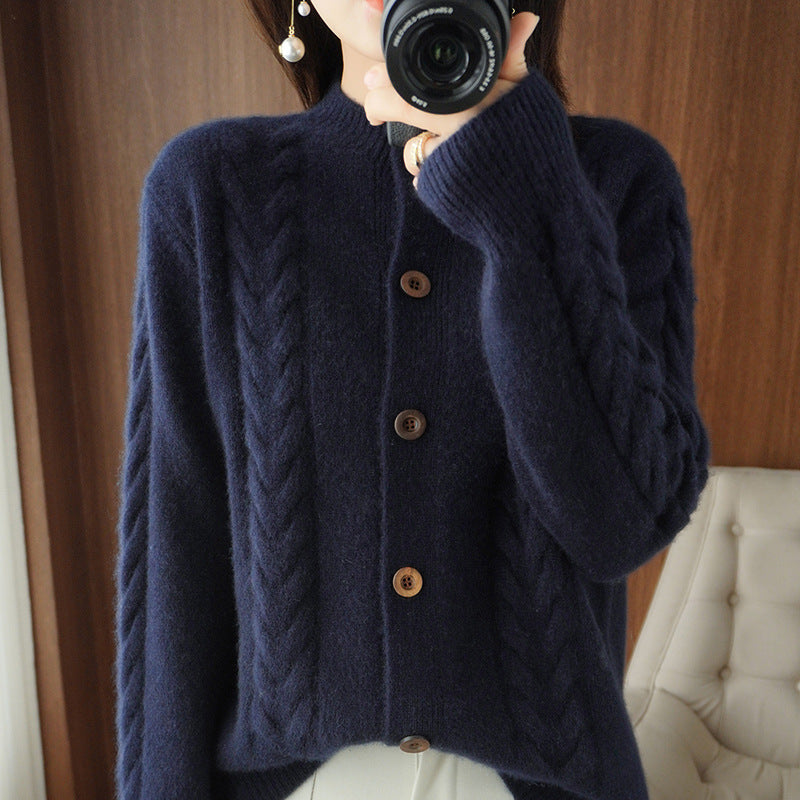 Loose Lapel Thick Twisted Short Knitted Cardigan Sweater
