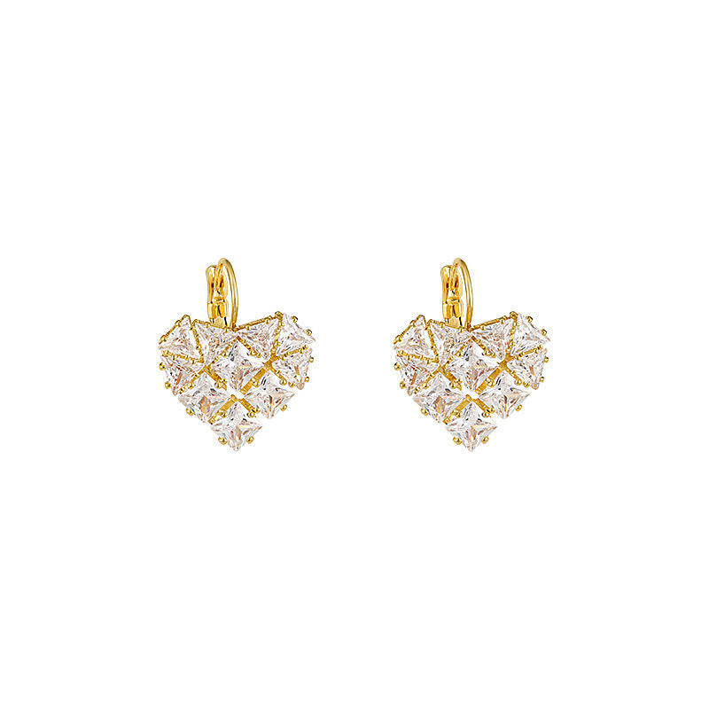 French Style Heart-shaped Zircon Earrings For Women