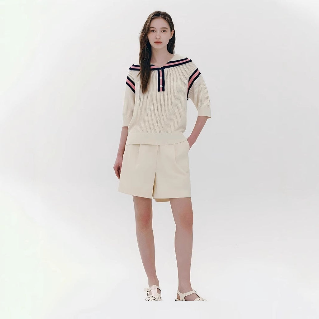 European And American Fashion Casual Preppy Style Collar Color Crocheted Knitted Pullover