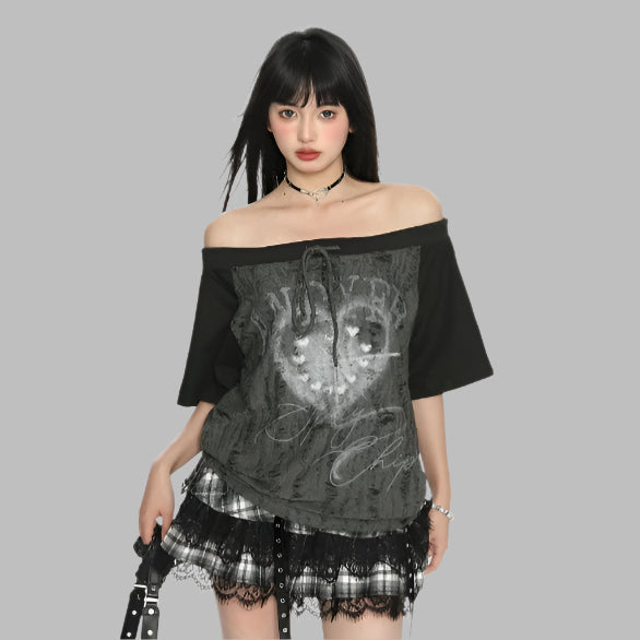 Off-shoulder Short Sleeve Slimming And Shoulder Hollow Top For Women