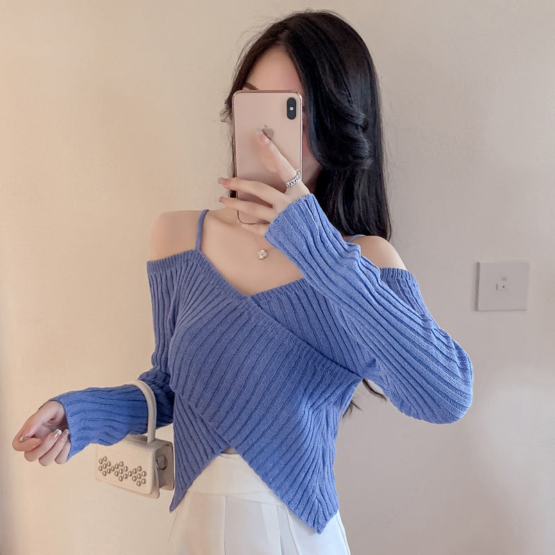Chic Design Niche Sexy Off-the-shoulder Long-sleeve Top Women