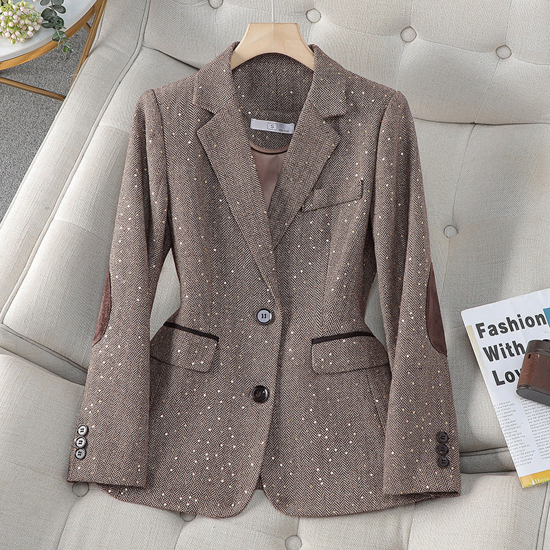 Women's Korean-style Houndstooth Design Small Suit Jacket