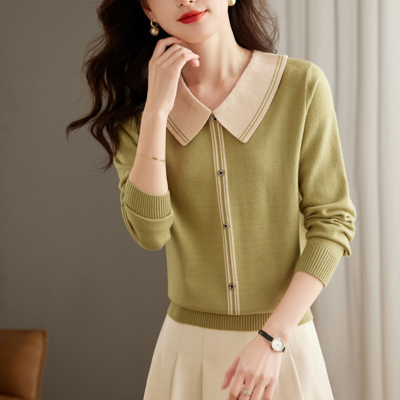 Women's Fashion Color Contrast Slimming Sweater