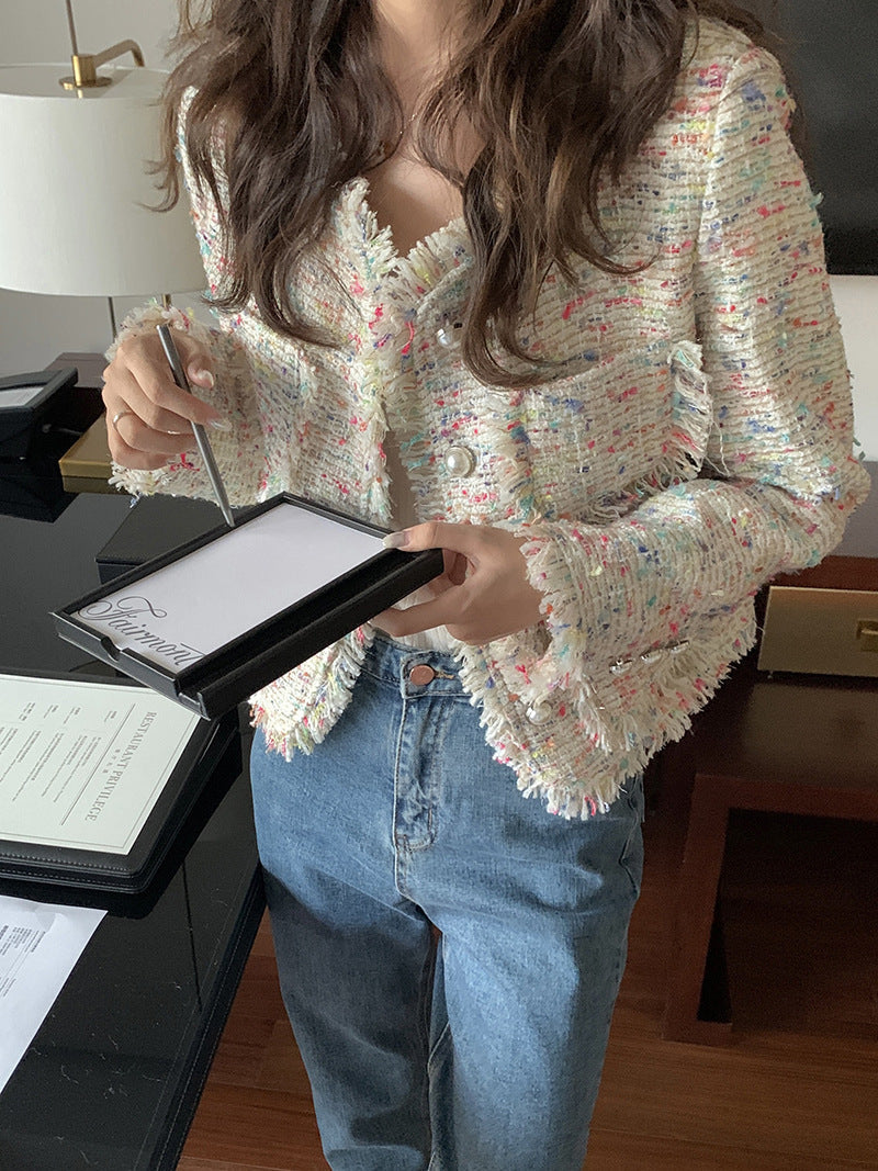 Women's Tweed Knitting Tassel Coat