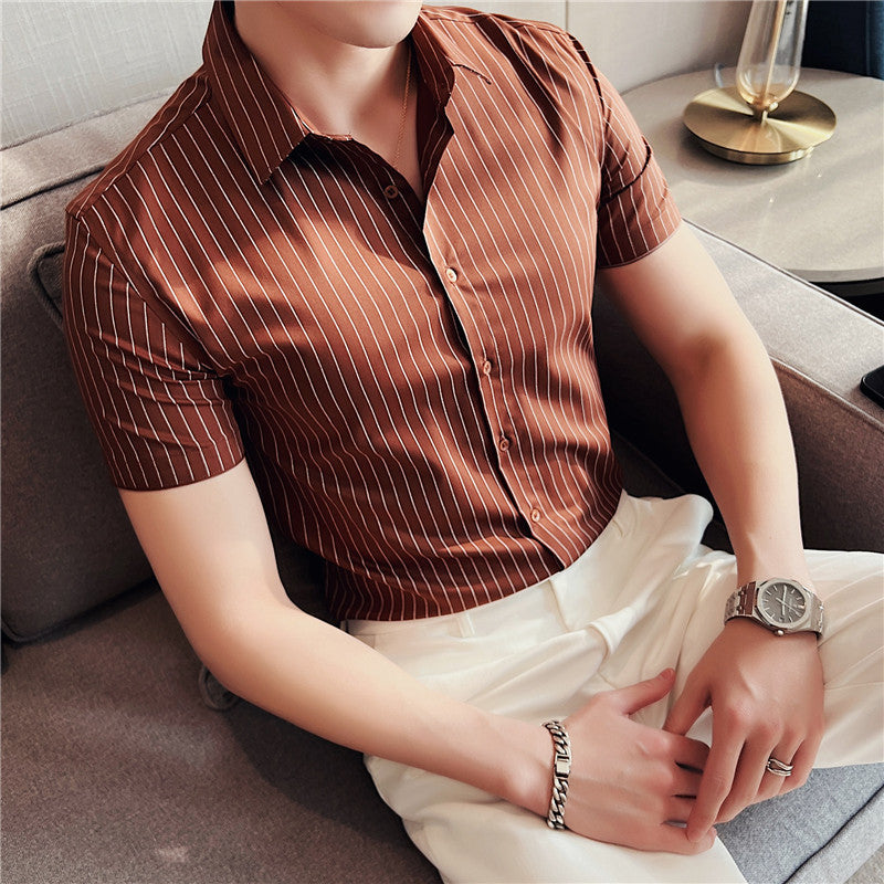 Men's Ice Silk Leisure Short Sleeve Striped Shirt