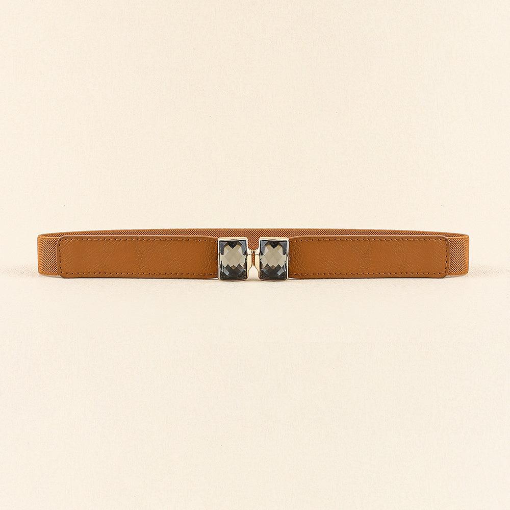 New Diamond-encrusted Women's Elastic Elastic Belt Rhinestones Shiny All-matching Fine Belt Perforation-free Multi-color Skirt Suit Waist Decoration