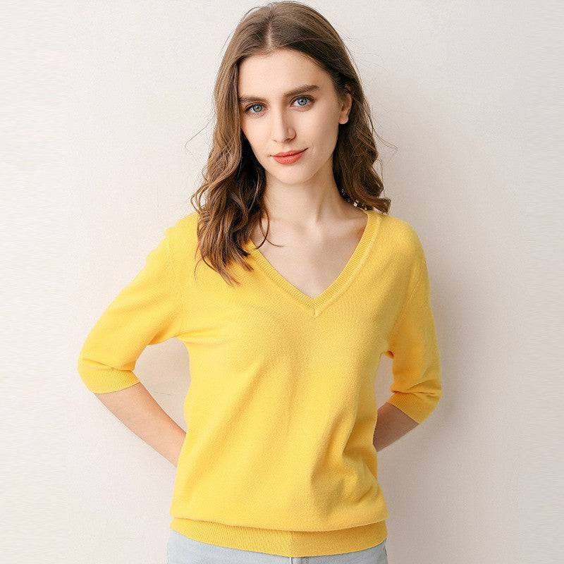 Women's Loose Spring And Summer Five-point Sleeve Sweater