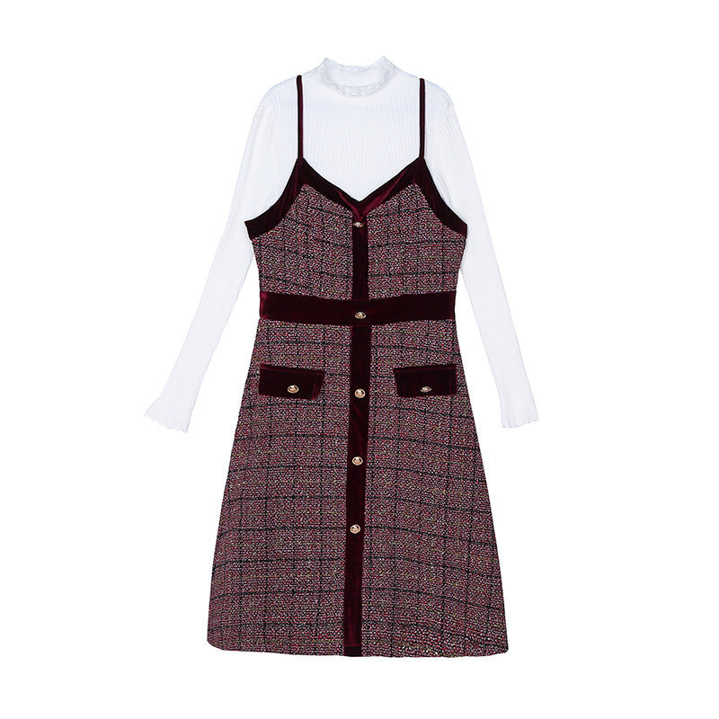 Woolen Tweed Shoulder Strap Dress