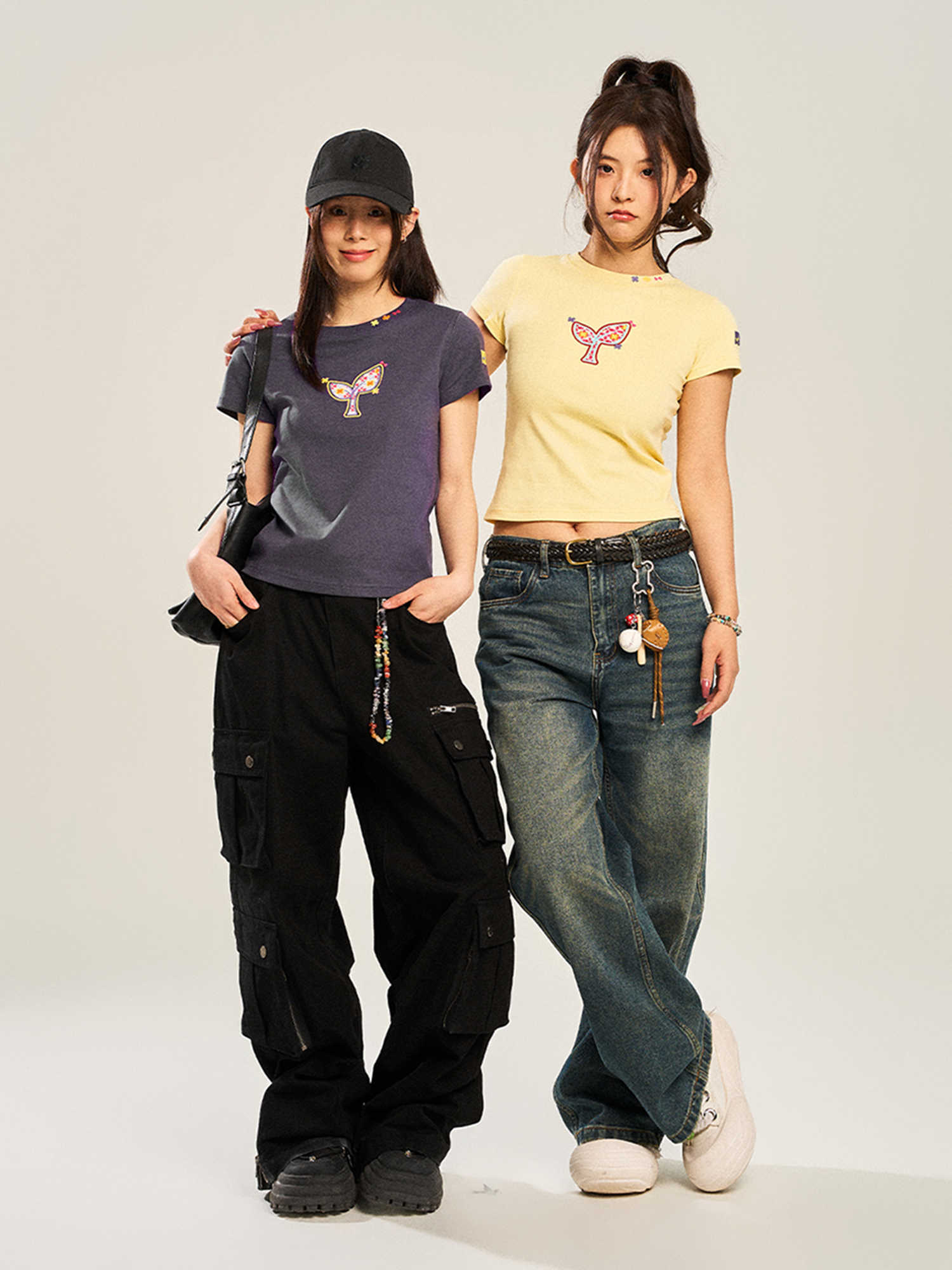 Women's Embroidered Shoulder Slim-fit Short-sleeved T-shirt