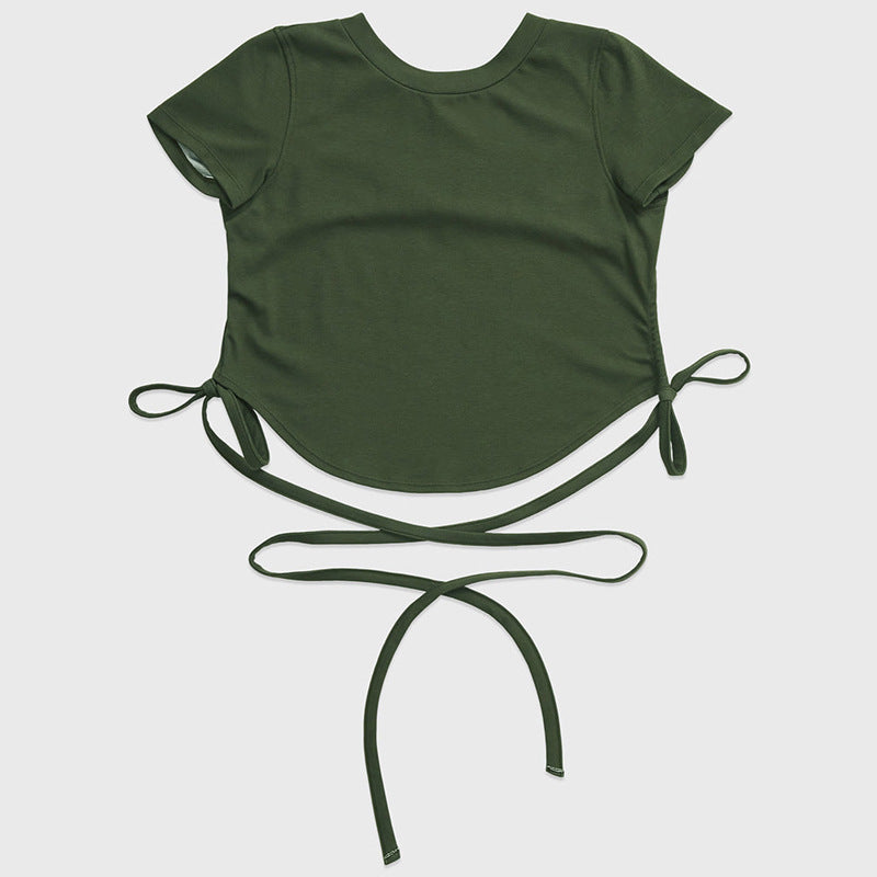 Summer New Yoga Wear Lace-up Winding Back Hollow Sexy Sports Short-sleeved T-shirt